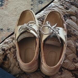 Wide Sperry Beige Boat Shoes